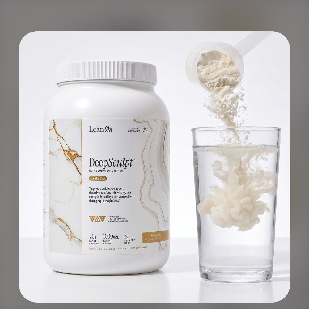 DeepSculpt powder dissolving in a glass of water
